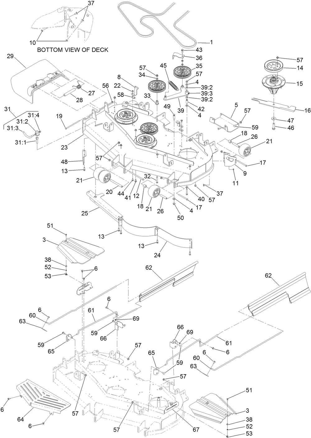 Deck Assembly Diagram and Parts List for 74264TE (316000001-316999999)(2016) Toro Lawn Mower