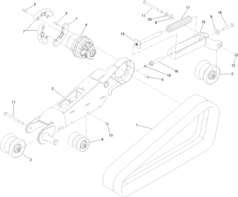 Rh Track Assembly Diagram and Parts List for 22530 405540000 - 406499999 Toro Lawn Tractor Accessories