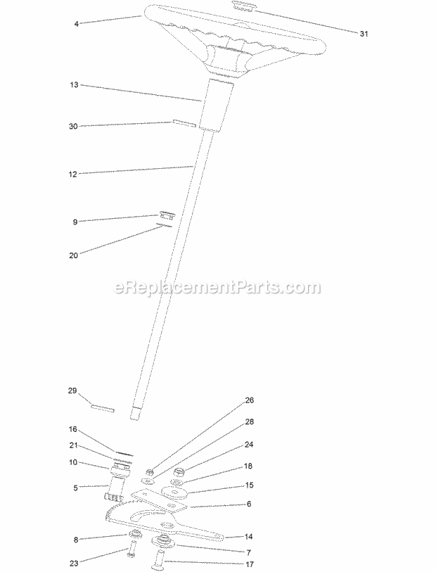 Steering Assembly Diagram and Parts List for 74585 316000001-316999999 Toro Lawn Mower