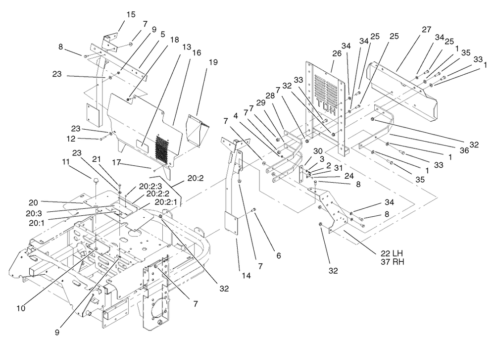 Cooling Mounting Frame Assembly Diagram and Parts List for 74213 (220000001-220999999)(2002) Toro Lawn Mower