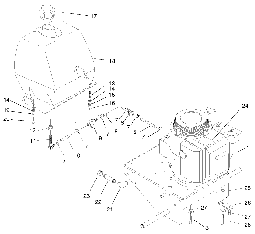 Engine & Fuel Tank Diagram and Parts List for 30194 990201 - 999999 Toro Lawn Mower
