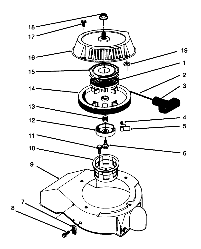 Recoil Starter Assembly (Engine Model 47ps5-5) Diagram and Parts List for 38185 6900001 - 6999999 Toro Snow Blower