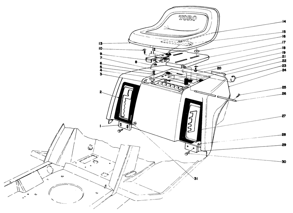 Rear Body & Seat Assembly Diagram and Parts List for 57356 8000001 - 8999999 Toro Lawn Tractor
