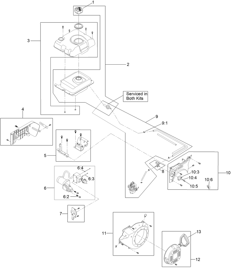 Engine Assembly No. 1 Diagram and Parts List for 38850 408700000 - 411399999 Toro Snow Blower