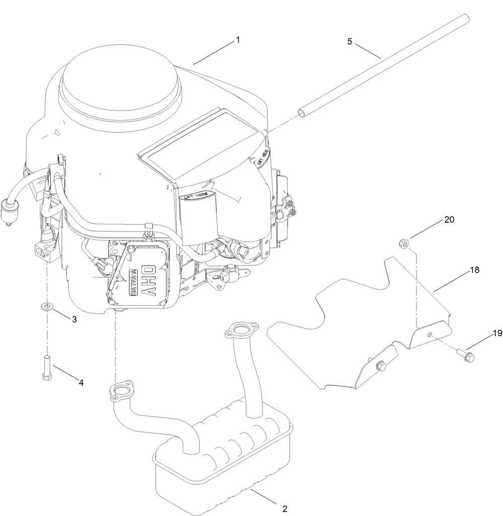 Engine And Muffler Assembly Diagram and Parts List for 75317TA 411460000 - 411999999 Toro Lawn Tractor