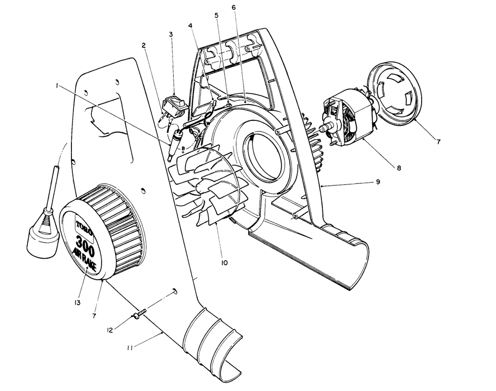 Blower Housing & Motor Assembly Diagram and Parts List for 51580 0000001 - 0999999 Toro Leaf Blower / Vacuum