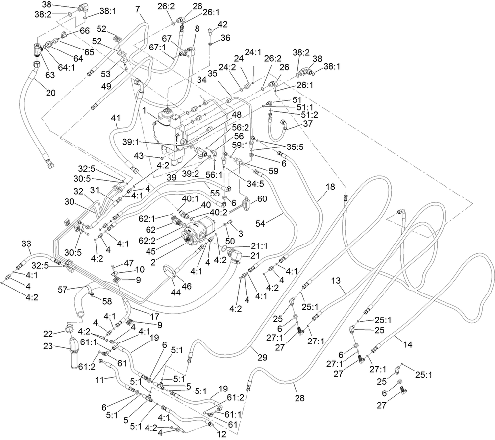 Lift Valve And Pump Assembly Diagram and Parts List for 22530 405540000 - 406499999 Toro Lawn Tractor Accessories