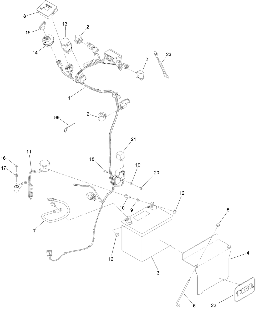 Wire Harness Assembly Diagram and Parts List for 74519 400000000-403253174 Toro Lawn Mower