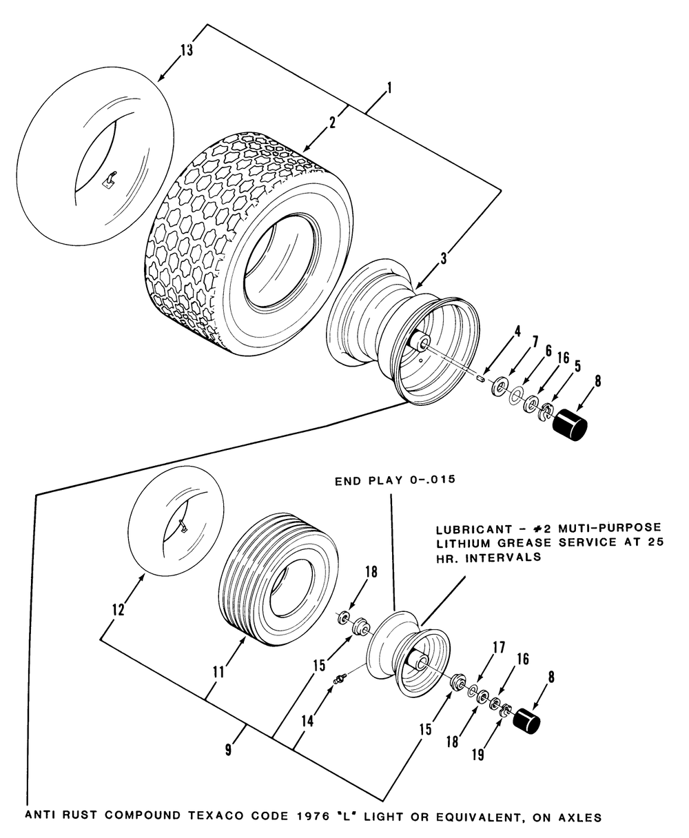 Wheels And Tires Diagram and Parts List for Y1-16OE01  Toro Lawn Tractor