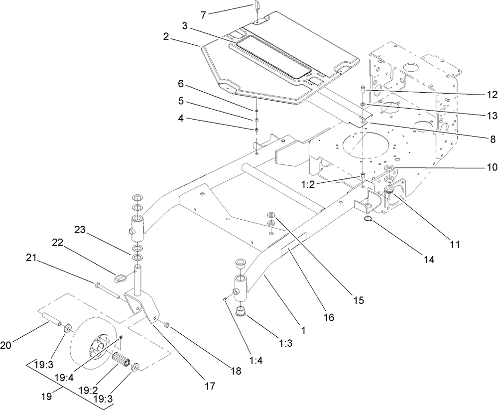 Carrier Frame Assembly Diagram and Parts List for 38494 (290000001-290999999)(2009) Toro Lawn Mower