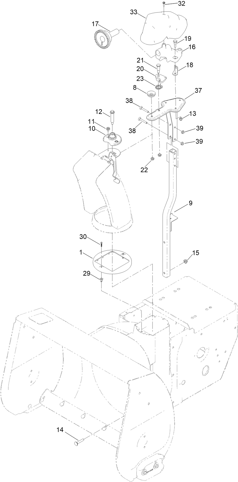 Chute Assembly Diagram and Parts List for 38838 414370817 - 414371069 Toro Snow Blower