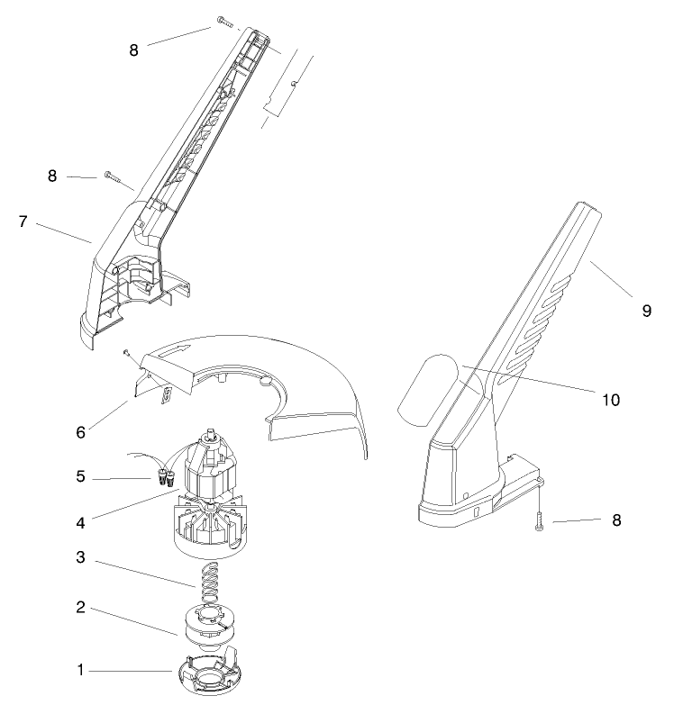 Motor & Housing Assembly Diagram and Parts List for 51308 89000001 - 89999999 Toro Trimmer