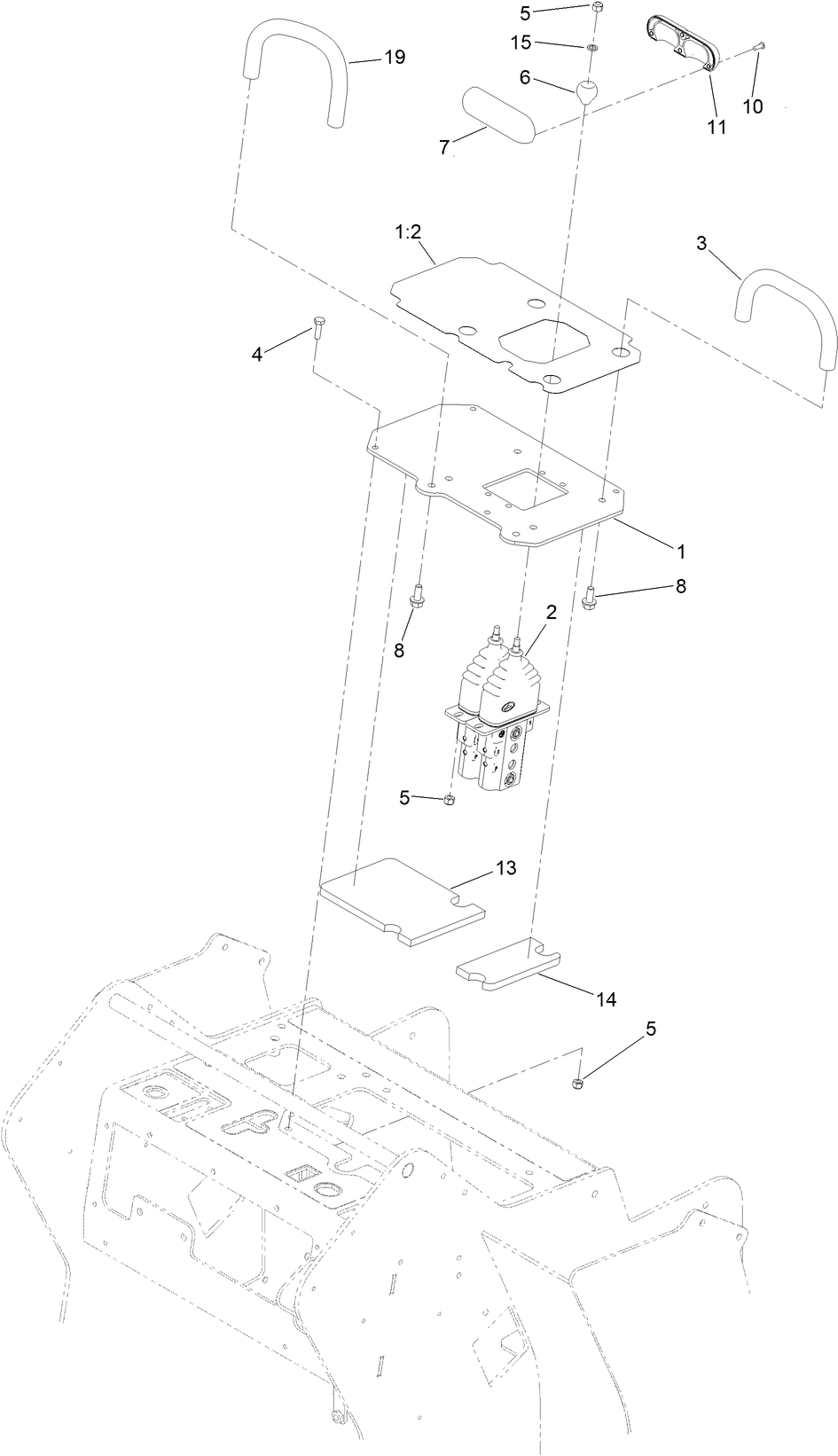 Control Valve And Reference Bar Assembly Diagram and Parts List for 22327 412900000 - 999999999 Toro Lawn Tractor Accessories