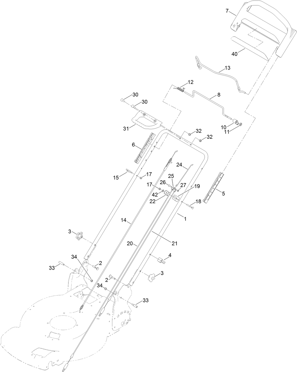 Handle Assembly Diagram and Parts List for 21766 400000000 - 409999999 Toro Lawn Mower