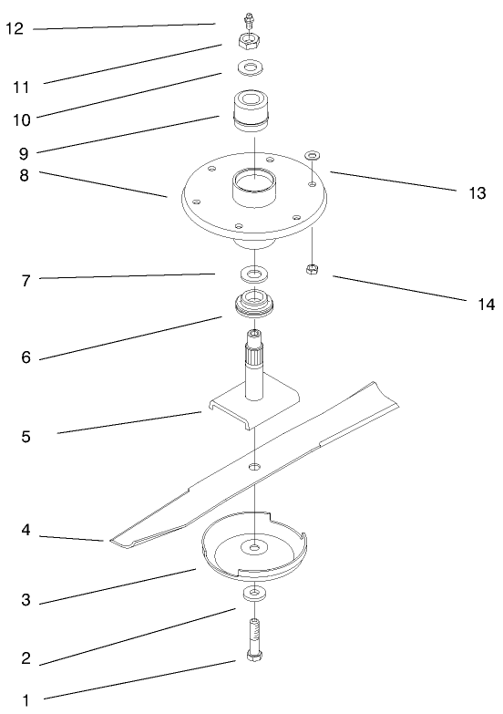 Spindle Assembly & Blade Diagram and Parts List for 30162 990001 - 999999 Toro Lawn Mower