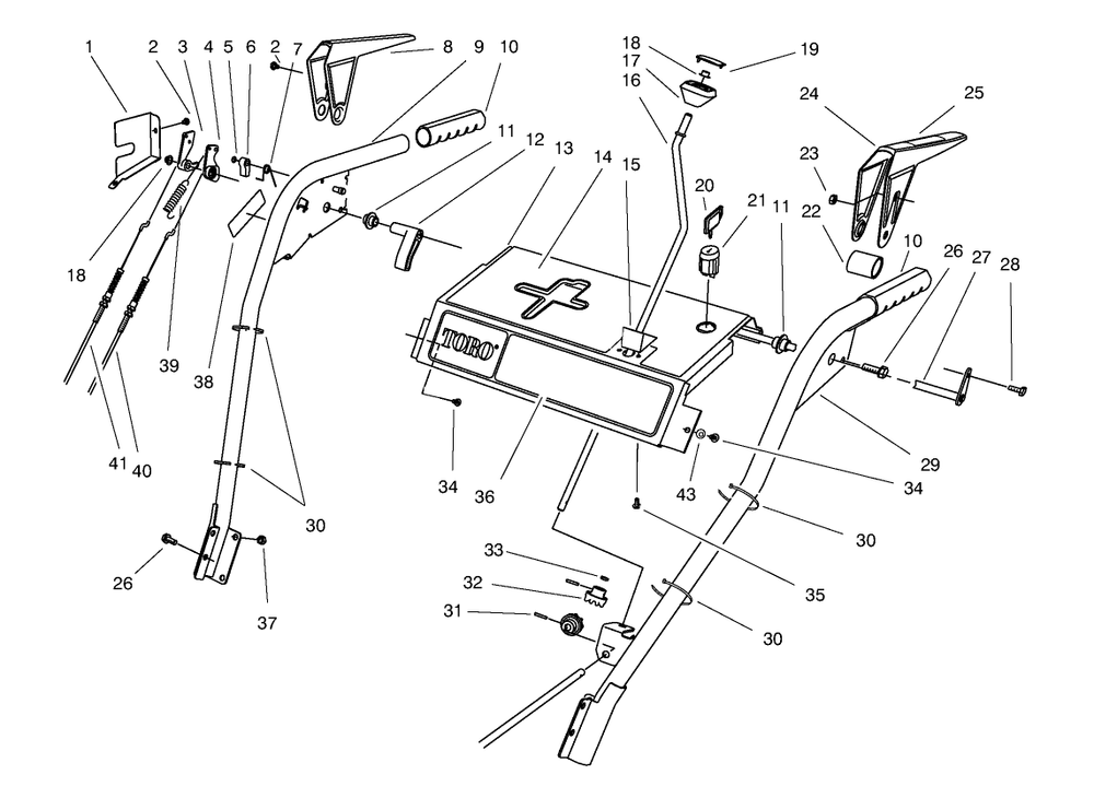 Handle Assembly Diagram and Parts List for 38590 7900001 - 7999999 Toro Snow Blower