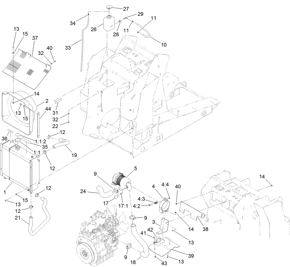 Radiator And Air Cleaner Assembly Diagram and Parts List for 22328HD 403100000 - 404356213 Toro Lawn Tractor Accessories