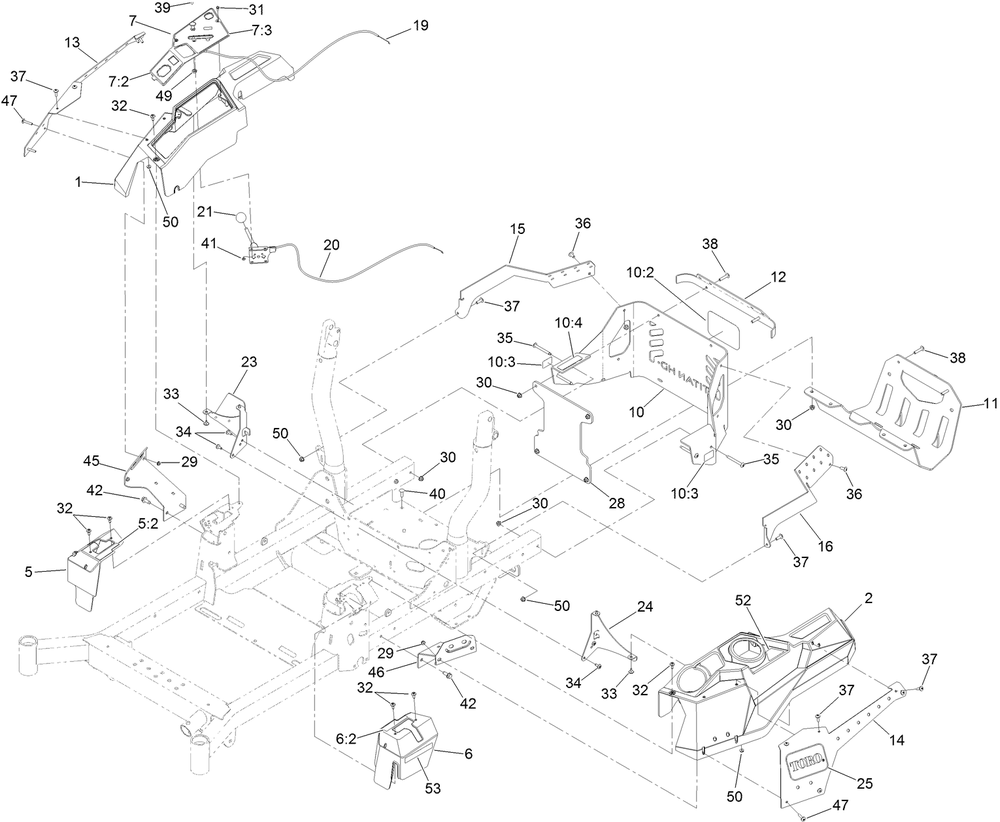Control Console And Guard Assembly Diagram and Parts List for 74467 404315000-999999999 Toro Lawn Tractor