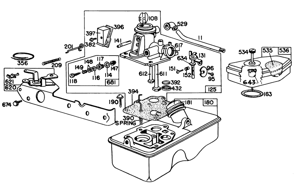 Carburetor Assembly Briggs & Stratton Model No. 92908-2054-01 Diagram and Parts List for 20698 1000001 - 1999999 Toro Lawn Mower