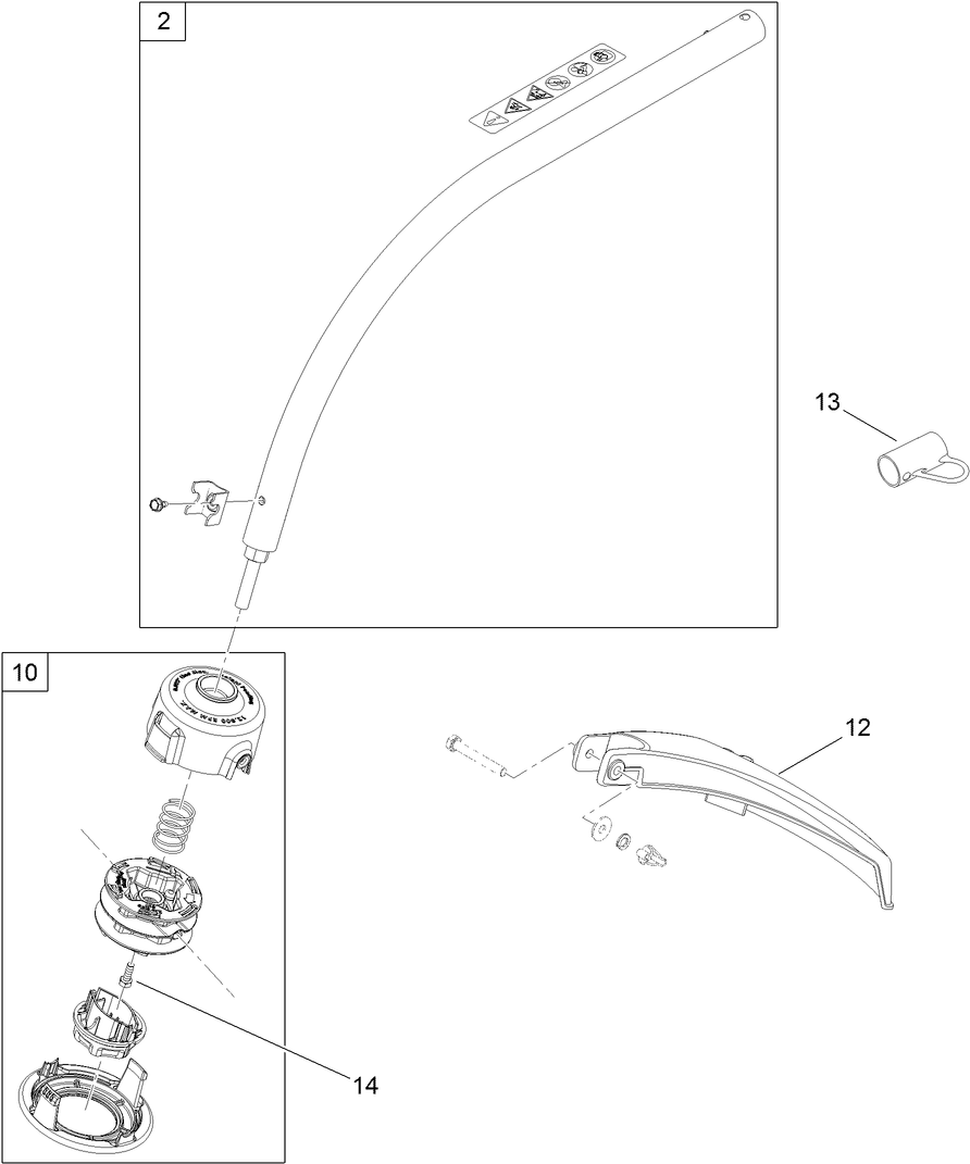Trimmer Head, Shaft And Guard Assembly Diagram and Parts List for 51954 310000001 - 310999999 Toro Trimmer