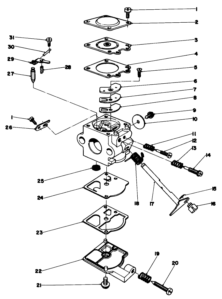 Carburetor Assembly Diagram and Parts List for 30910 1000001 - 1999999 Toro Trimmer