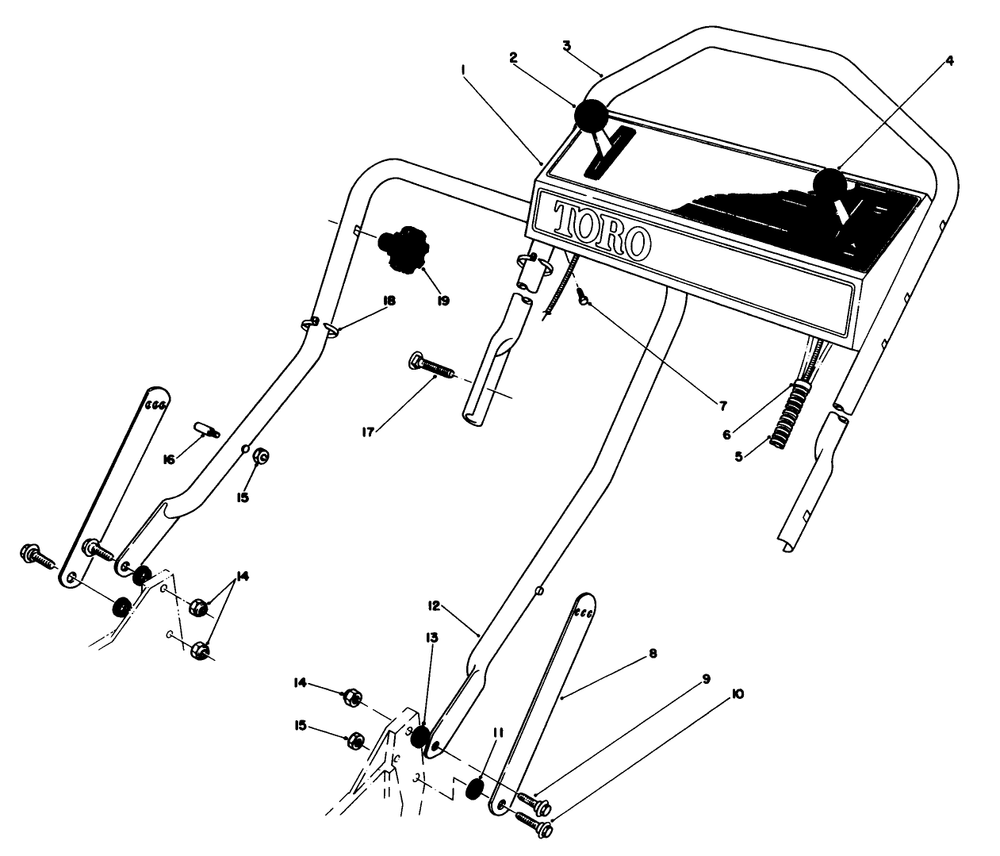 Handle Assembly Diagram and Parts List for 20622 6000001 - 6999999 Toro Lawn Mower