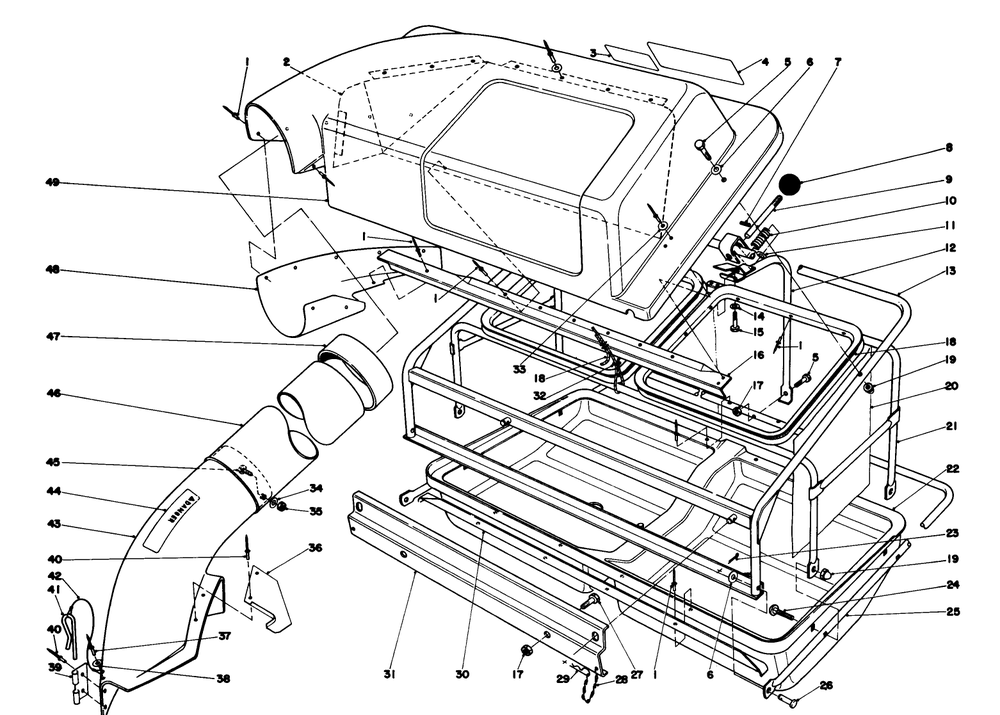Easy Fill Grass Catcher Model 59120 Diagram and Parts List for 57360 0000001 - 0999999 Toro Lawn Tractor