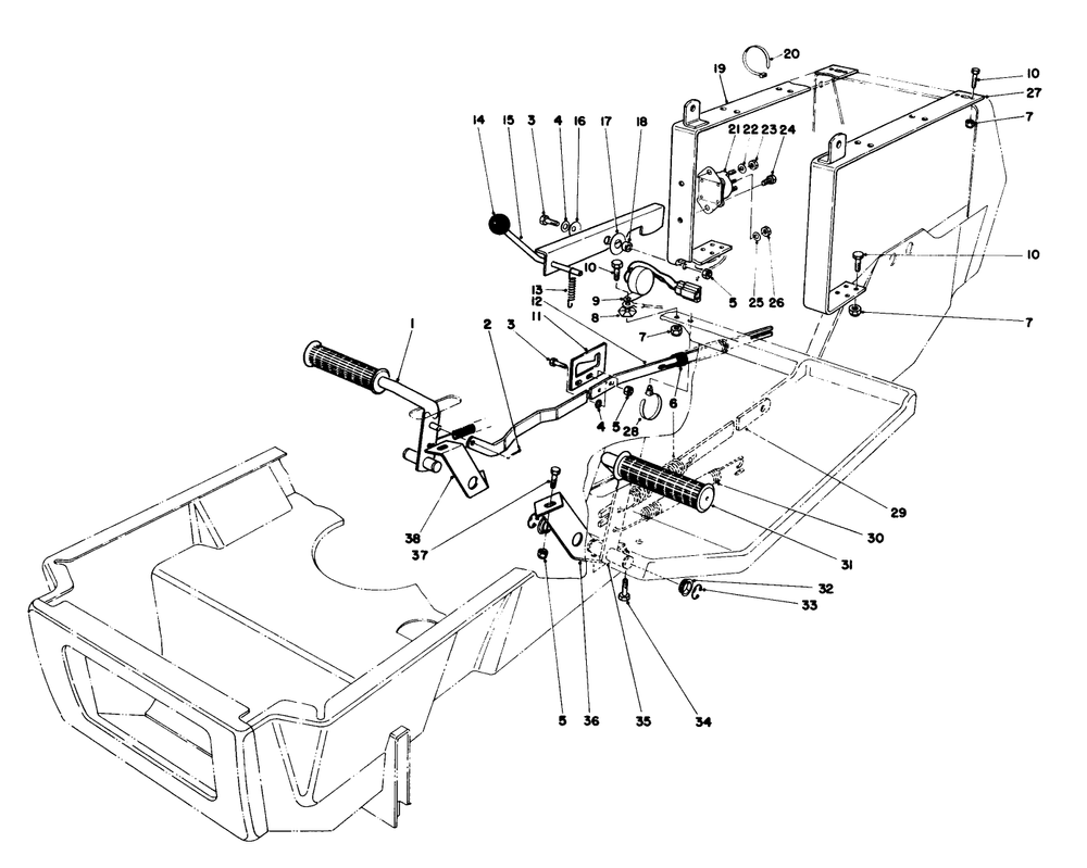 Brake & Clutch Pedal Assembly Diagram and Parts List for 57356 5000001 - 5999999 Toro Lawn Tractor