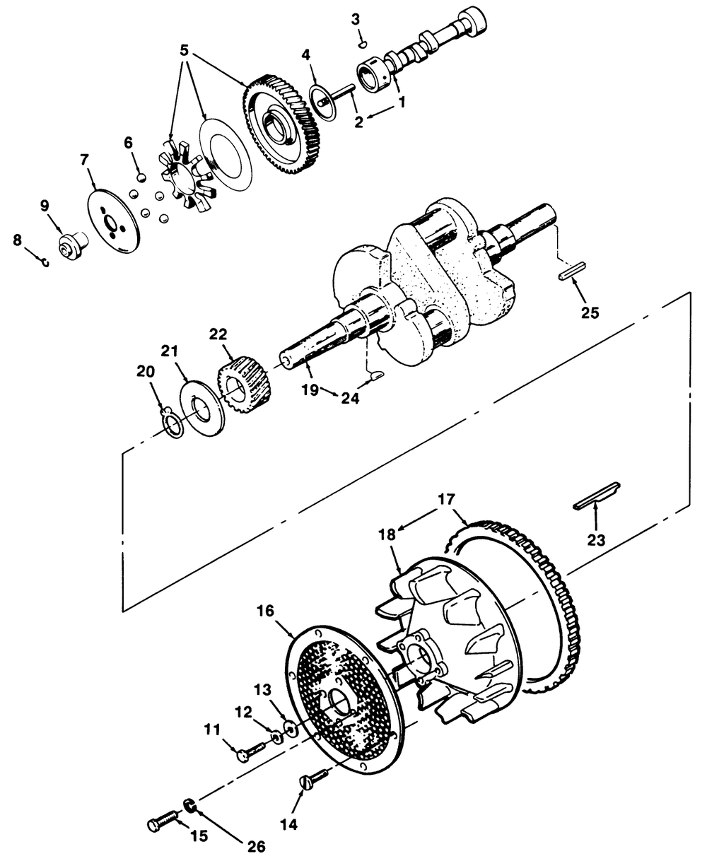 Crankshaft, Camshaft & Flywheel Diagram and Parts List for Z1-24OE04 1000001 - 1999999 Toro Lawn Tractor