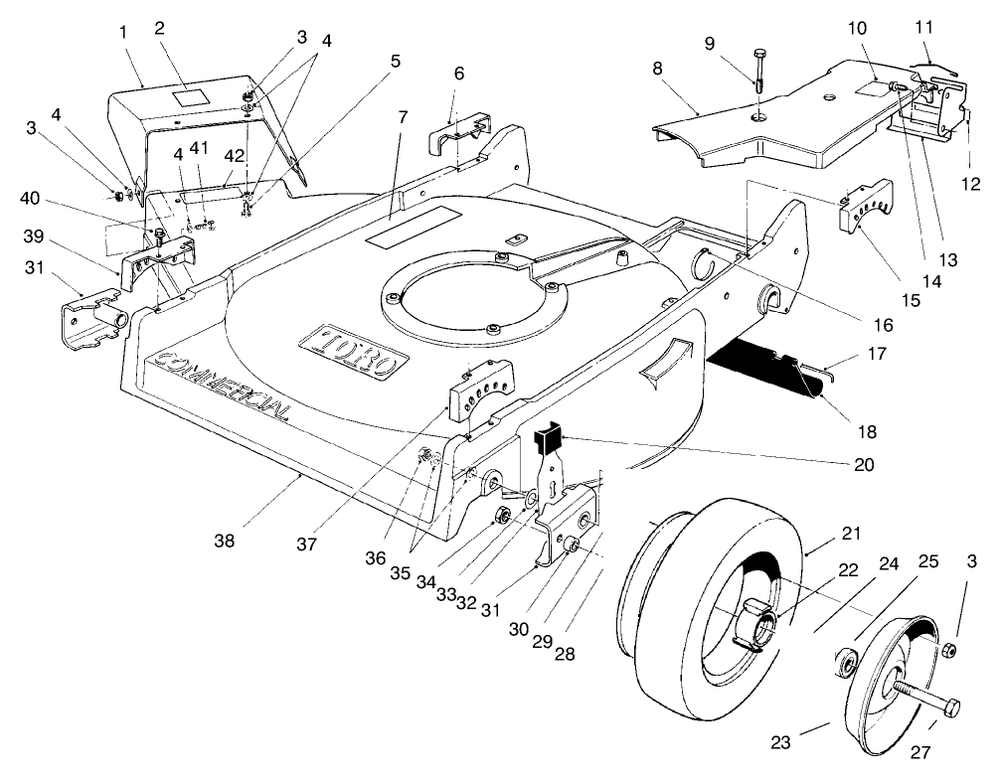 Housing Assembly Diagram and Parts List for 22701 790000001 - 799999999 Toro Lawn Mower