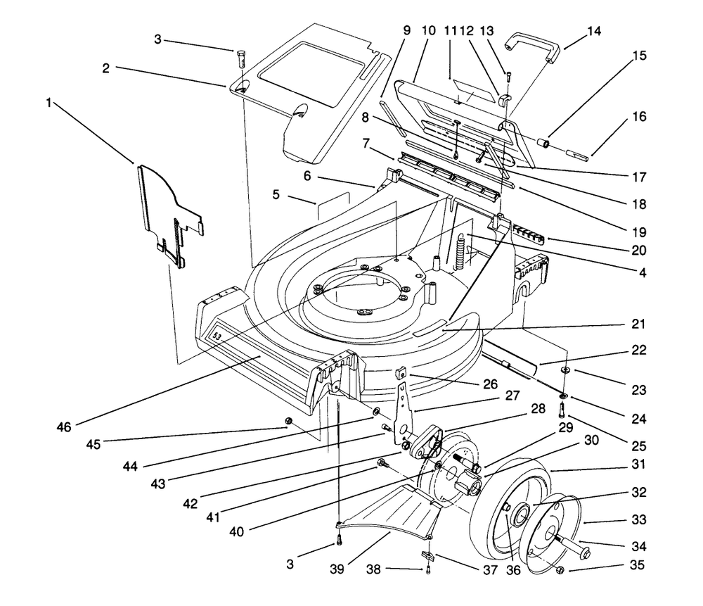 Housing Assembly Diagram and Parts List for 26620BF 1000001 - 1999999 Toro Lawn Mower