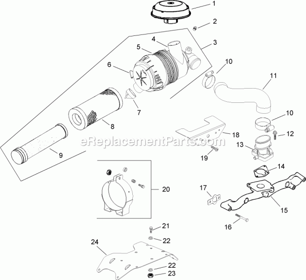 Air Intake / Filtration Assembly Kohler Ch740 Diagram and Parts List for 74282 280000001-280999999 Toro Lawn Mower