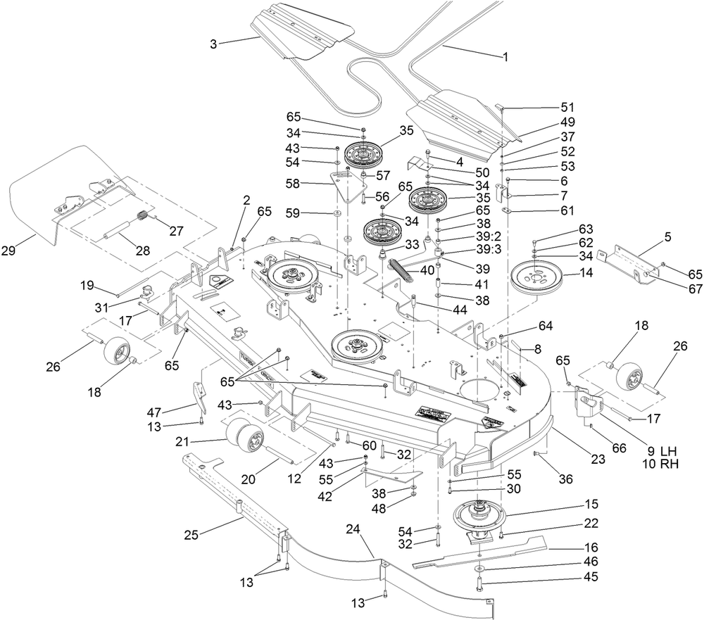 Deck Assembly Diagram and Parts List for 74274CP (312000001-312999999)(2012) Toro Lawn Mower