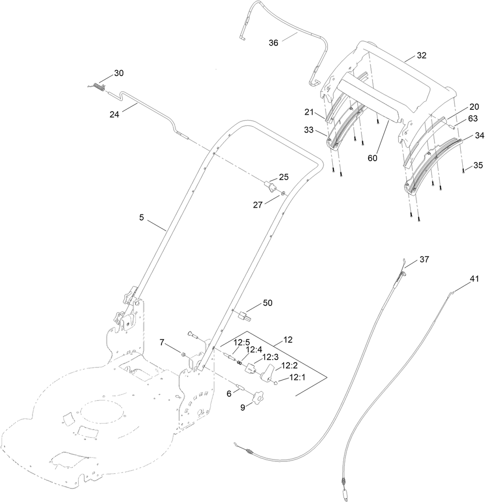 Handle Assembly Diagram and Parts List for 21864 413000000 - 999999999 Toro Lawn Mower