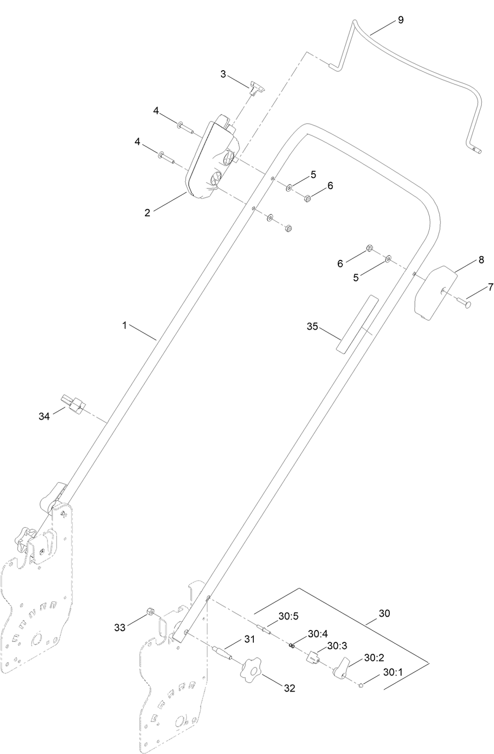 Handle Assembly Diagram and Parts List for 21611T 400000000 - 999999999 Toro Lawn Mower