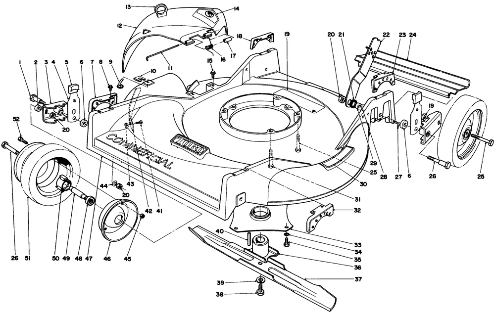 Housing Assembly Diagram and Parts List for 22025 7000001 - 7999999 Toro Lawn Mower