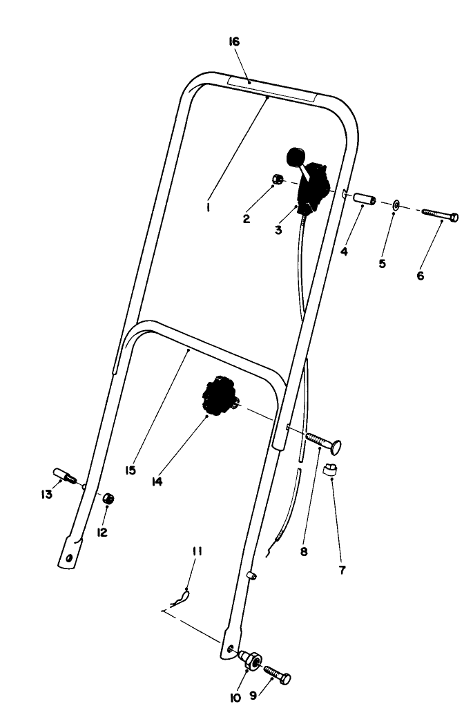 Handle Assembly Diagram and Parts List for 16340C 7000001 - 7999999 Toro Lawn Mower