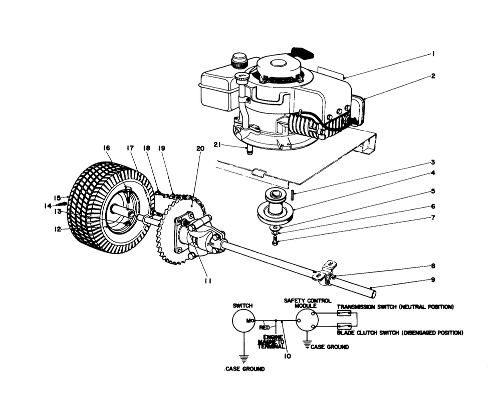 Engine And Differential Assembly Diagram and Parts List for 56015 3000001 - 3999999 Toro Lawn Tractor