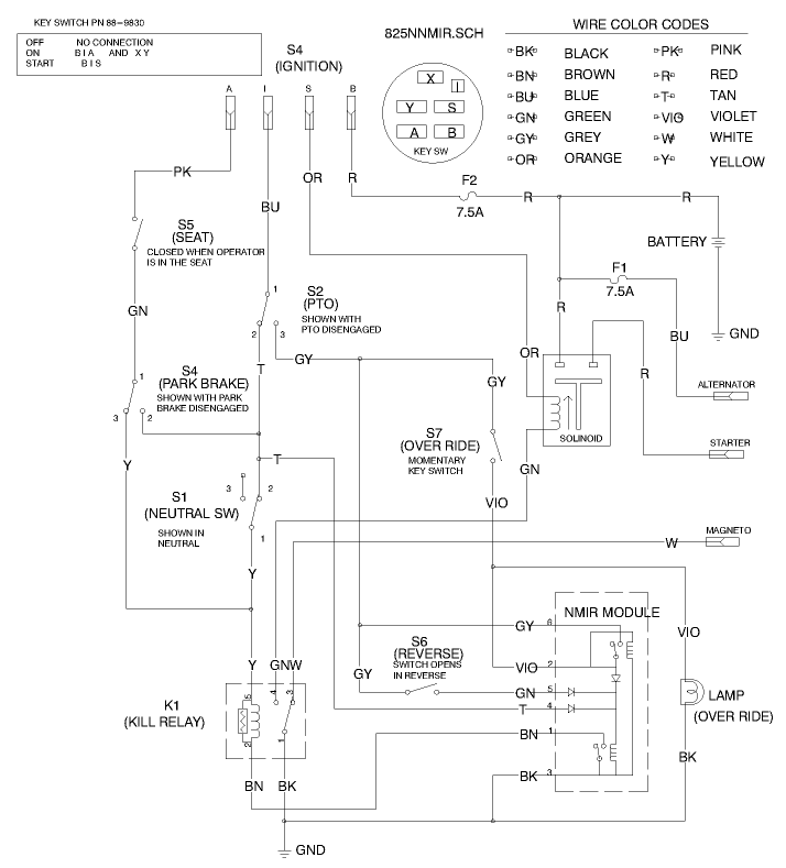 Electrical Schematic Diagram and Parts List for 70122 9900001 - 9999999 Toro Lawn Tractor