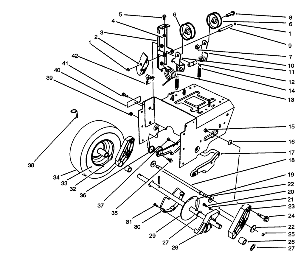Traction Drive Assembly Diagram and Parts List for 38555 3900001 - 3999999 Toro Snow Blower