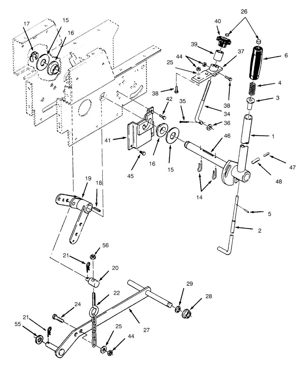 Manual Lift Linkage Diagram and Parts List for 73362 6900001 - 6999999 Toro Lawn Tractor