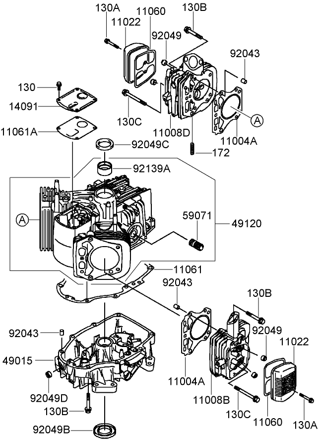 Cylinder And Crankcase Assembly Diagram and Parts List for 39984 (280000001-280999999)(2008) Toro Lawn Mower