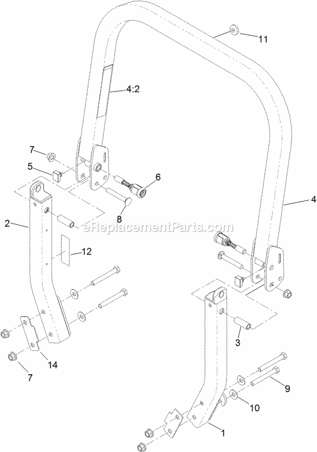Roll-Over Protection System Assembly No. 116- Diagram and Parts List for 74956 313000001-313999999 Toro Lawn Mower