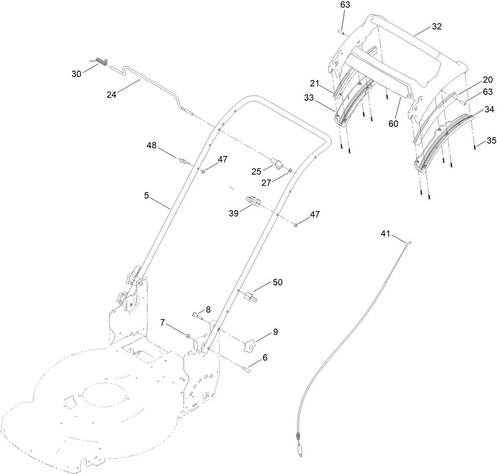 Handle Assembly Diagram and Parts List for 21772 400000000 - 409999999 Toro Lawn Mower