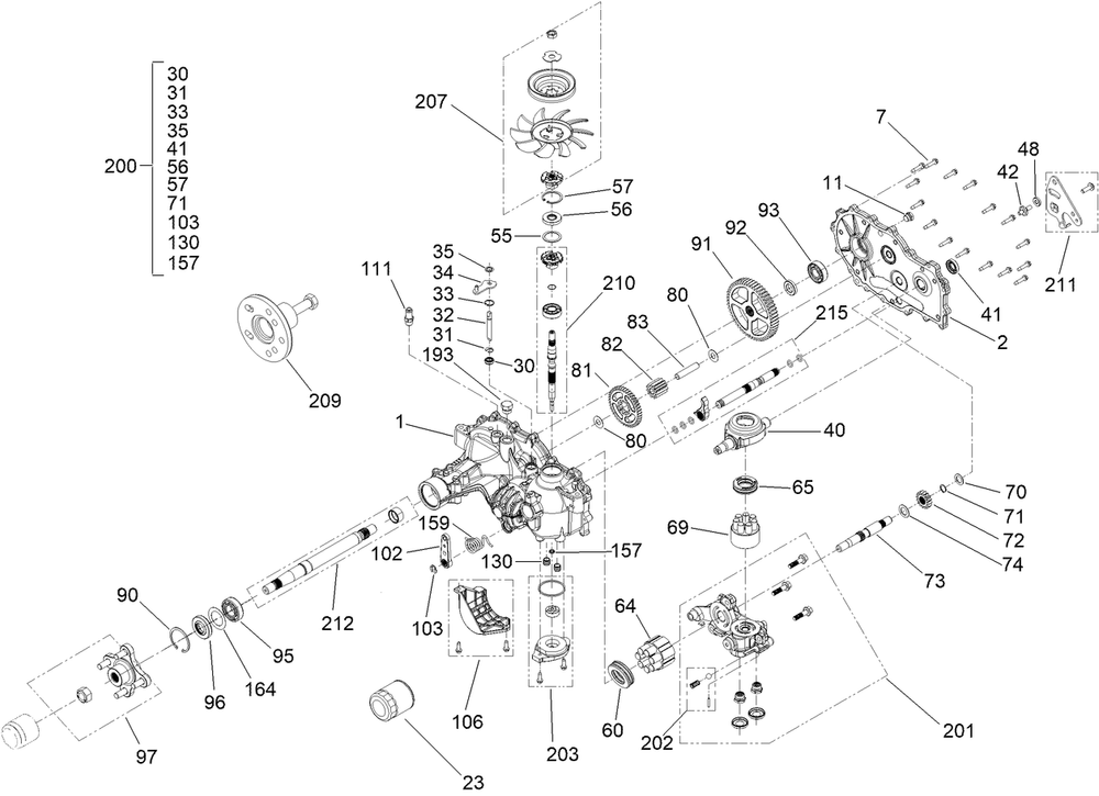 Lh Transmission Assembly Diagram and Parts List for 44460 410270000-999999999 Toro Lawn Mower
