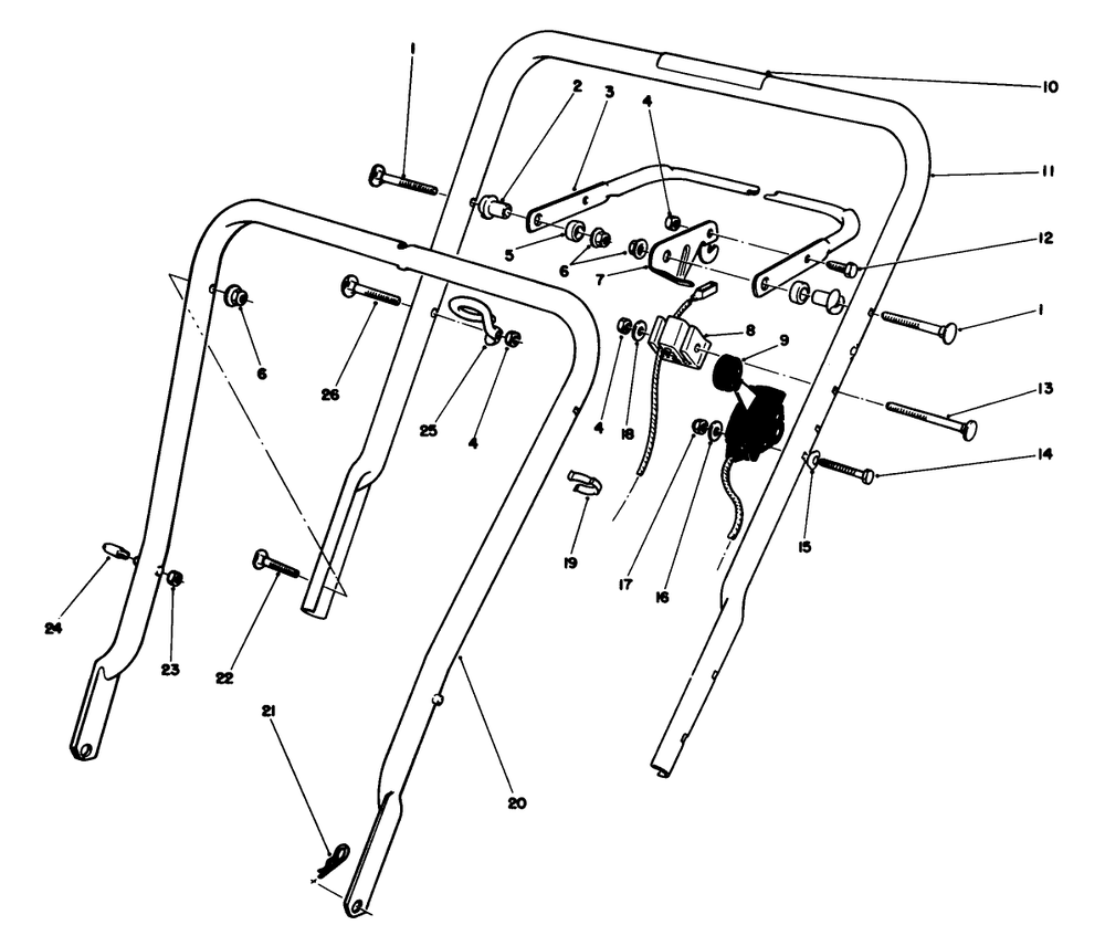 Handle Assembly Diagram and Parts List for 16585 7000001 - 7999999 Toro Lawn Mower