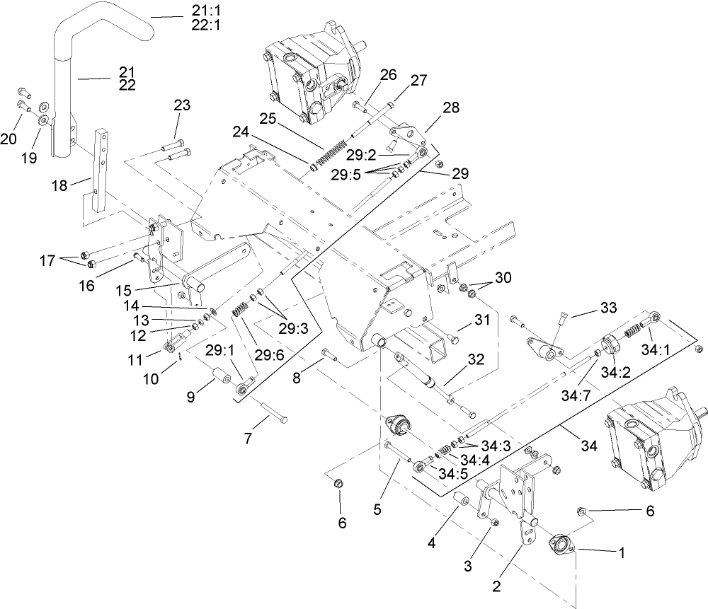 Motion Control Assembly Diagram and Parts List for 74280TE (260000001-260999999)(2006) Toro Lawn Tractor