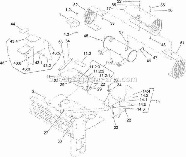 Muffler And Guard Assembly Diagram and Parts List for 74262TE 260000001-260999999 Toro Lawn Mower