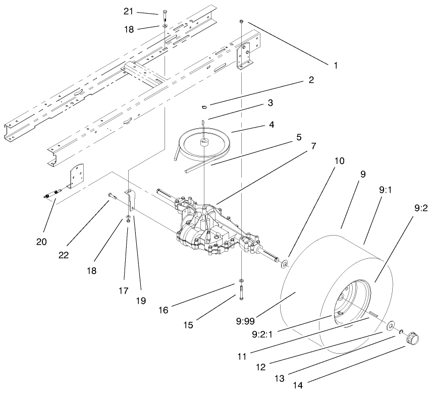 5 Speed Transaxle Diagram and Parts List for 71198 9900001 - 9999999 Toro Lawn Tractor
