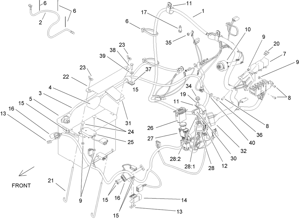 Electrical Assembly Diagram and Parts List for 74264TE (260000001-260999999)(2006) Toro Lawn Mower